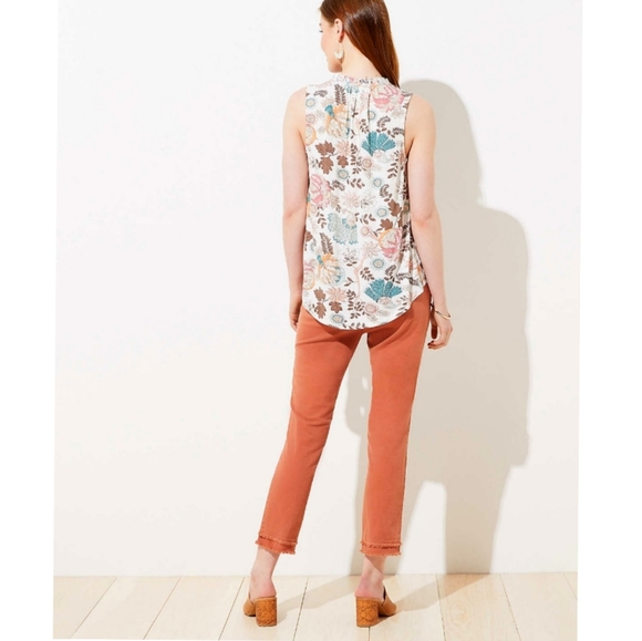 Loft Petite Ruffle Tie Neck Mixed Media Shel| - Picture 3 of 5